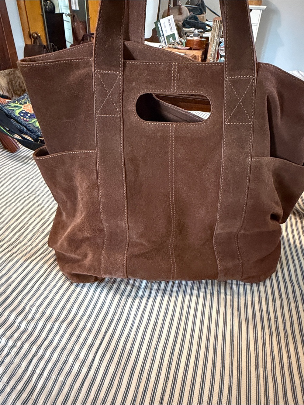Free People Caravan Brown Suede Tote Bag with Carry Handles - Picture 3 of 6